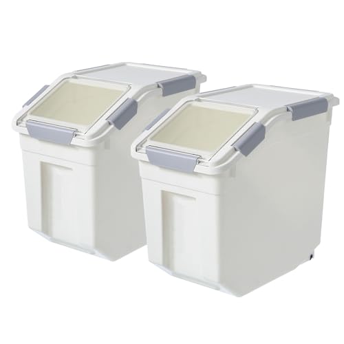 10 Liter / 20 lbs Rice Storage Container with Measuring Cup, BPA free, For Rice | Grain | Pet Food | Flour, 2 count, White