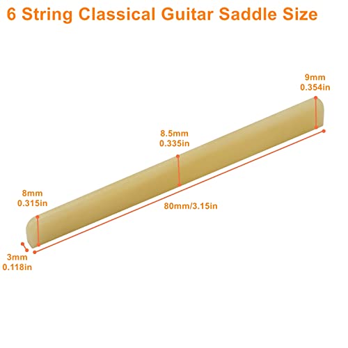 Miwayer 6 String Classical Guitar Unbleached Bone Saddle, Guitar Bridge Saddles, Cut from Whole Bones, 80x3x9mm (6 String Classical Saddle 80mm 2 Pack) - color: 6 String Classical Saddle 80mm 2 Pack