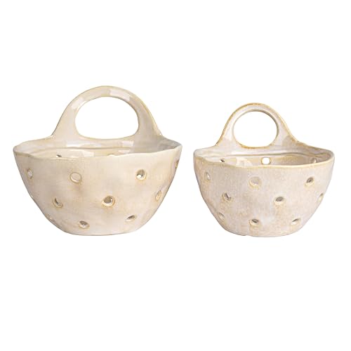 Creative Co-Op Set of 2 Cream Stoneware Colanders (Pack of 4) - color: Cream, size: Large/Small (Pack of 4)