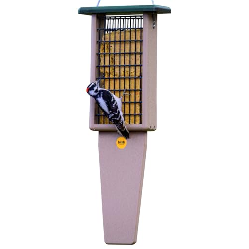 Birds Choice Pileated Suet Feeder with Tail Prop, Holds 2 Suet Cakes | Hanging Suet Bird Feeder for Woodpeckers, Jays, Nuthatches | Sturdy for Garden & Backyard | Taupe & Green, 8" L x 3" W x 22.5" H | Hanging Feeder for Woodpeckers, Jays and Nuthatches,