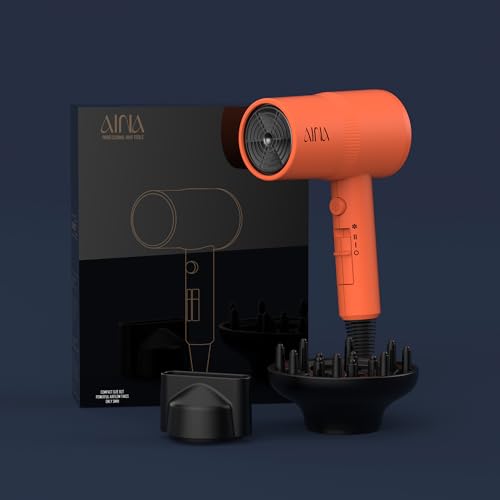 AINA Diffuser Hair Dryer Full-Featured Blow Dryer 110V/1600W(Lava Orange) | 3 Heat/2 Speed;Cold shut button;Lightweight;Compact Size;High Temp;Low Airflow;Same Results;Less Expense - color: Lava Orange, size: 3 Piece