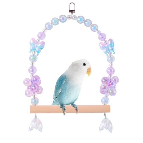 Birds Swing Parrot Hanging Toy Wooden Perch Bird Chew Toys for Love Birds，Parakeet，Cockatiel, Mynah, Budgerigar (Blue Purple Butterfly, Medium) - color: Blue Purple Butterfly