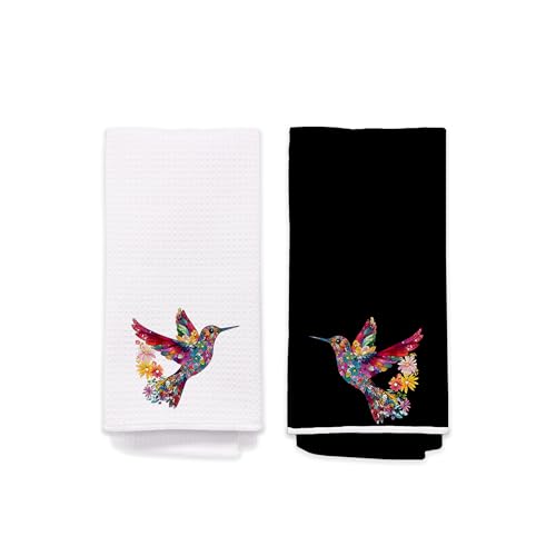 Black White Hummingbird Guest Bathroom Hand Towels Set of 2, Floral Bird Decorative Kitchen Hand Towel, Spring Summer Decor, Hummingbird Gifts for Women Unique, Housewarming Gift Idea New Home401 - color: Hummingbird005