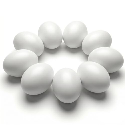 Wooden Fake Eggs, 9 PCS White Easter Eggs | Artificial Eggs for Nesting Box, Crafts, DIY Project, Decorating, Paintable, Pretend Kitchen Accessories