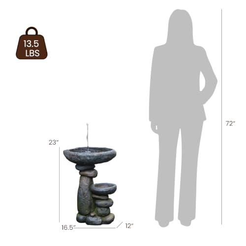 Solar Water Fountain for Bird Bath, Solar Powered Freestanding Water Feature with LED Lights, Multi-Tier Stacked Stone Bird Feeder & Planter for Yard, Porch and Outside Decor - color: Grey-23 in