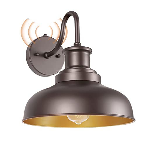 Dusk to Dawn Outdoor Barn Light Outdoor Wall Sconce Farmhouse Exterior Wall Mount Lights Vintage Outside Lighting Fixture Industrial Bronze Lantern for Porch Garage Shed Patio, 1 Pack - color: Orb+Gold, size: 11DDRZ007-1 PACK(Dusk to Dawn)
