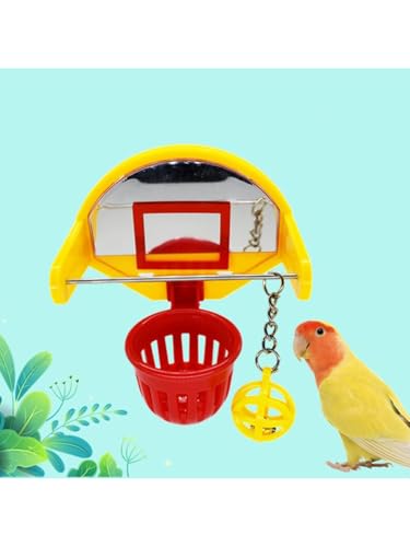 Bird Basketball Toy with Mirror Hanging Foraging Chew Ball Interactive Intelligence Training Toy for Budgies Parakeets Cockatiels Conure Easy to Install