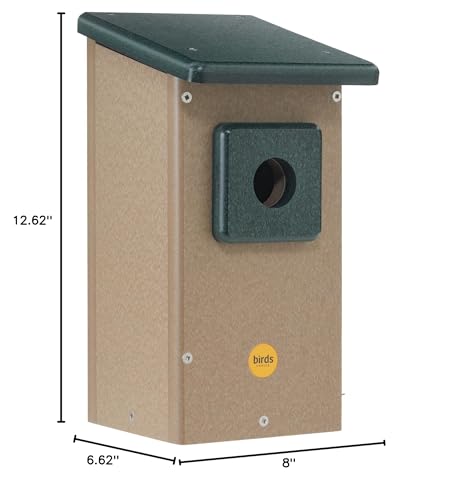 Birds Choice Eastern Bluebird House, 1.5" Hole | Taupe & Green | Durable Recycled Plastic, Weather-Resistant Nesting Box for Backyard Bluebird Conservation, 6.625in x 8in x 12.625in - color: Taupe (1.5")