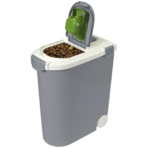 Ashfield & Harkness Airtight Pet Food Storage Container, Holds 30lbs | Grey BPA-free HDPE bin with silicone seal, measuring scoop on lid, snap latch - fits dogs, cats & more - color: Grey, size: 30 lbs