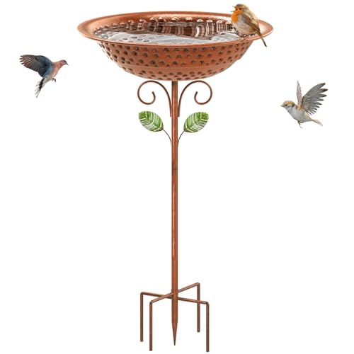Metal Bird Bath for Outside Garden Birdbath Bowl, 42.1" Height Bird Feeders for Outdoors with 5 Prongs Base Stake, Standing Birdfeeders Bath Bowl for Yard Lawn Decor (Vintage Copper) - color: Vintage Copper