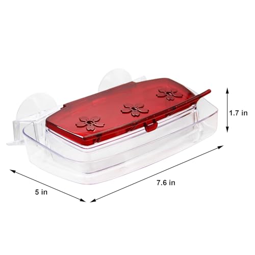Window Hummingbird Feeder 2 Pack, Plastic Bird Feeding Tray with 3 Feeding Ports & Suction Cup Mount, Easy to Clean & Refill, Great Gift for Bird Watchers, 8-Ounce