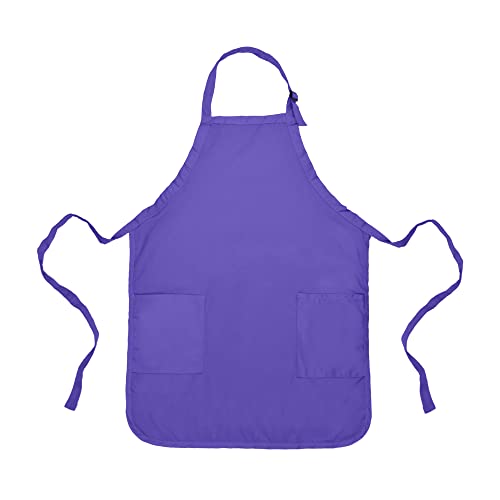 DALIX Apron Commercial Restaurant Home Bib Spun Poly Cotton Kitchen Aprons (2 Pockets) (1, Purple) - color: Purple