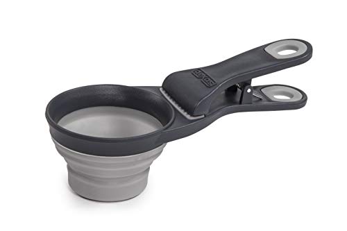 Dexas Popware for Pets Collapsible Klip Scoop, 3-in-1 Pet Food Scoop, Measuring Cup and Bag Clip, 2 Cup Capacity, Light Gray - color: Light Gray, size: 2 Cup Capacity