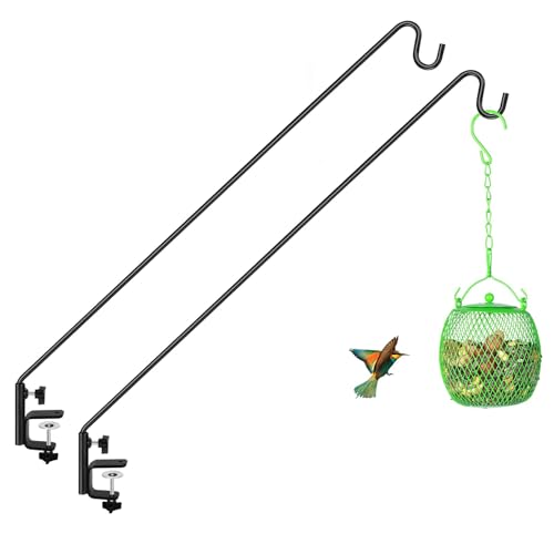ERYTLLY 2 Packs 3 Inch Clamp 28" Long Deck Hook Wall Pole Wall ounted Deck Hook Extensible and Adjustable Wal!Bracket for Hanging Bird Feeder,Plants,Wind Chimes - size: Deck Hook - 28 Inch - 2 Packs
