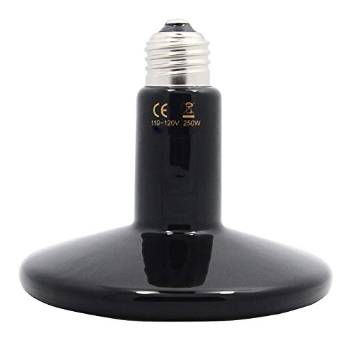 250 Watt Reptile Heat Lamp Bulb, No Light Infrared Ceramic Heat Emitter for Pets Terrarium Brooder Coop, Lizard, Aquarium, Lambs, Snake, Amphibian, Black - color: Black