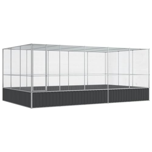 Large Outdoor Bird Aviary with Extension 203.9"x120.9"x83.5" Galvanized Steel Walk-in Parrot Cage Metal Poultry Pen for Budgies Chickens Ducks Silver and Anthracite - color: Silver-E