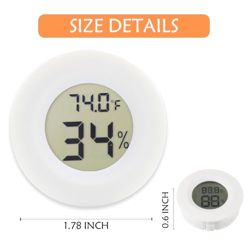 6-Pack Mini Round Hygrometer Thermometer Digital LCD Monitor Indoor Outdoor Humidity Meter Gauge Temperature for Humidifiers Greenhouse Reptile Fahrenheit Celsius White