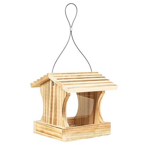BalterFF Bird Feeders for Outdoors,Wooden Unique Seed Sunflower Food Feeder Blue Cardinal Finch Backyard Platform Balcony Gazebo Tree Fence Wall Mount Effortless Holder Automatic Buddy Gift 4