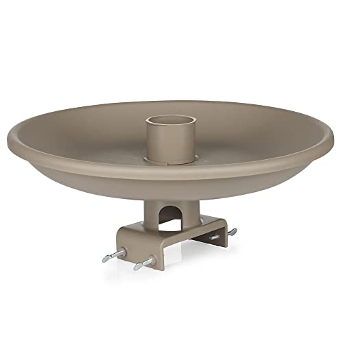 Farm Innovators 150 Watt Outdoor Plastic Heated Birdbath with Twist Deck Mount, Hidden Electrical Connection, and Internal Thermostat, Tan | All season decorative heated birdbath with easy twist-on deck mount, built-in perch or feeder, 1-1/2-gal capacity