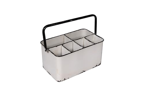 Creative Co-Op Distressed White Metal Caddy with 6 Compartments - color: White and Black