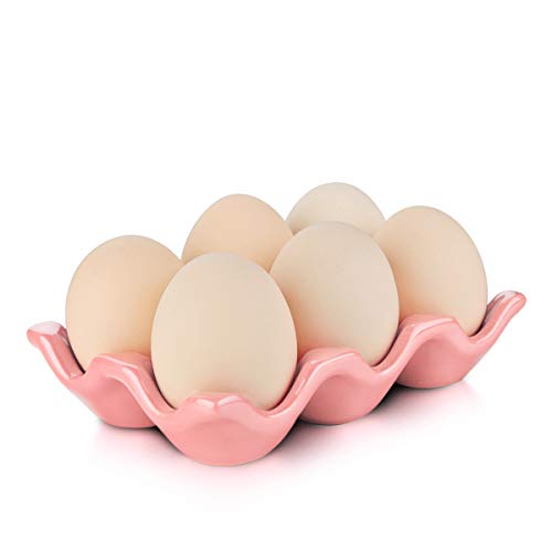 Ceramic Egg Tray Holder, Pink, 6 Cup - color: Pink