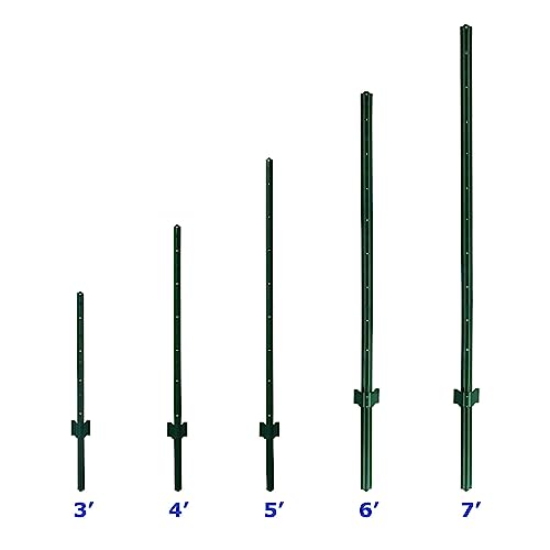 5 Feet Green, Pack of 10 Metal Fence Post, for 48 Inch High Garden Welded Wire Fence U-Channel Steel Garden Post - size: 5',10 PCS