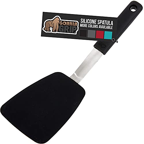 GORILLA GRIP BPA-Free Silicone Spatula for Non Stick Frying Pan, Heat Resistant Flexible Head, Patented Soft Comfortable Handle, Non-Scratch Kitchen Turner, Flip Burgers, Pancakes, 11.6 in, Black - color: Black