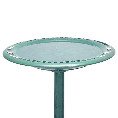 Alpine Corporation TEC116 Outdoor Aged Green Pedestal Birdbath with Scrollwork, 28" Tall, Green - color: Aged Green