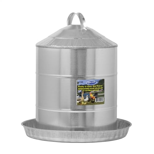 FARM-TUFF Galvanized Poultry Waterer, 5 Gallon Capacity - Double-Wall Poultry Fountain with Cone Top - Automatic Gravity-Fed Water Dispenser for Chickens, Ducks & Game Birds - size: 5 Gallon Capacity
