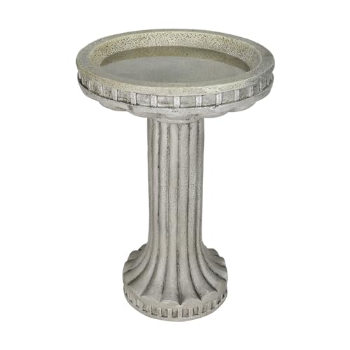 SunJet 24” H x 16” Dia Outdoor Birdbath with Classical Pedestal - Fibre Reinforced Concrete Birdbaths, Vintage Design for Garden Decor & Bird Attraction - color: Offwhite, size: 24inches