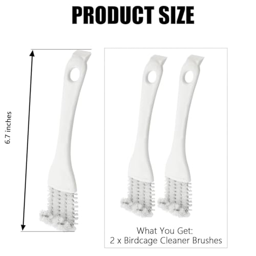 2Pcs X Clearance Bird Cage Cleaner with Scientific Handle, Durable PP+Stainless Steel Nylon Pet Brush for Easy Efficient Cleaning Parrot Cage Perch Toy Nest Accessories