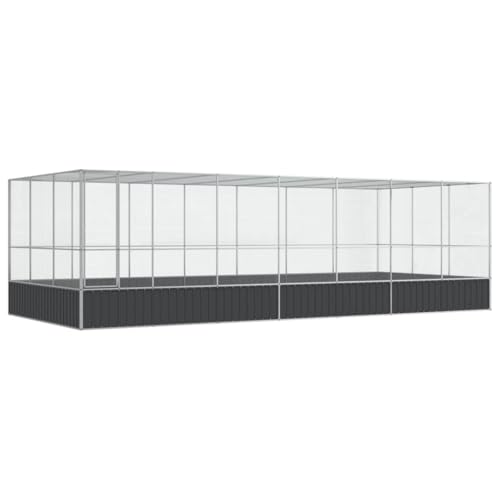 Large Outdoor Bird Aviary with Extension, 285.4" x 120.9" x 83.5" Galvanized Steel Walk-in Bird Cage, Heavy Duty Poultry Pen for Parrots, Chickens, Ducks, Rabbits - color: Silver-F