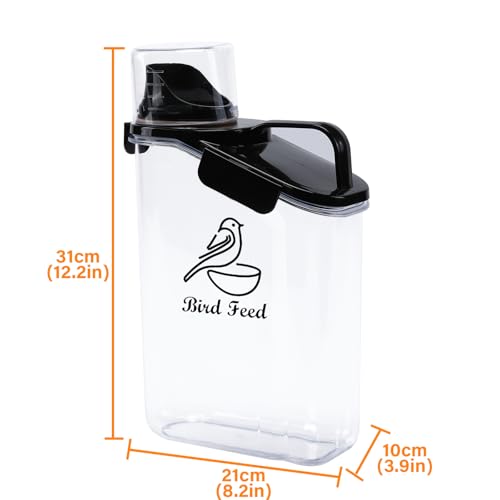 Bird Seed Storage Container Portable-3 Qt/2.8 L Clear Plastic Airtight Wild bird Seed Dispenser food with Measuring Cup|BPA Free-White - color: White