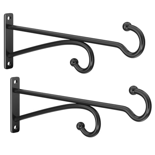10" Plant Hanger Hook Outdoor Indoor – Planter Hooks for Hanging Plants, Plant Wall Hooks, Brackets for Hanging Plants, Baskets, Wind Chimes, Bird Feeders, Lanterns, Bird Houses (Black, Metal, 2-Pack) - color: Black, size: 10 Inch