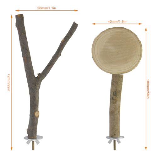 2 PCS Natural Wood Bird Perches for Cage, Multi-Branch Parrot Perch Stand with Fork & Platform, Cage Accessories for Parakeet Cockatiel Lovebirds Conures