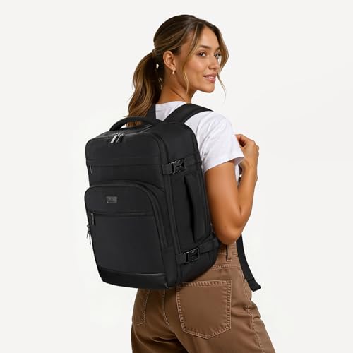 30L Travel Backpack for Women & Men: Flight Approved Carry On Backpack, TSA Personal Item Bag with Water Bottle Pocket, Weekender Essentials Backpacks fits 15.6" Laptop - Black - color: Black, size: Large