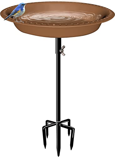 29 Inch Height Oval Shape Bird Bath for Outdoors, Detachable 5-Prong Birdbath Bowl Spa & Birdfeeder with Metal Stake Stand for Outside Garden, Brown - color: Brown