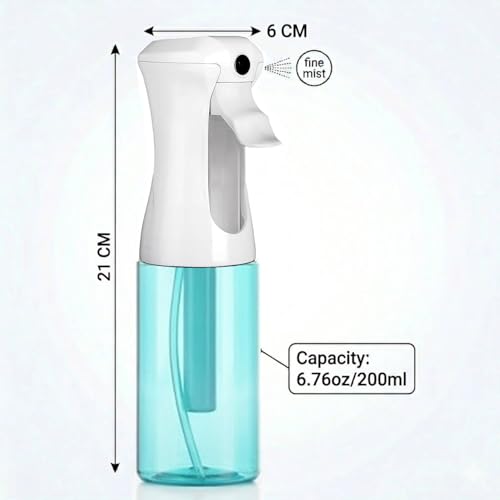 VIGOR PATH Continuous Mist Blue Spray Bottle 200ml Fine Mist for Hair | Ultra Fine Atomizer Leak Proof Ergonomic Construction 360 Refillable - color: BLUE
