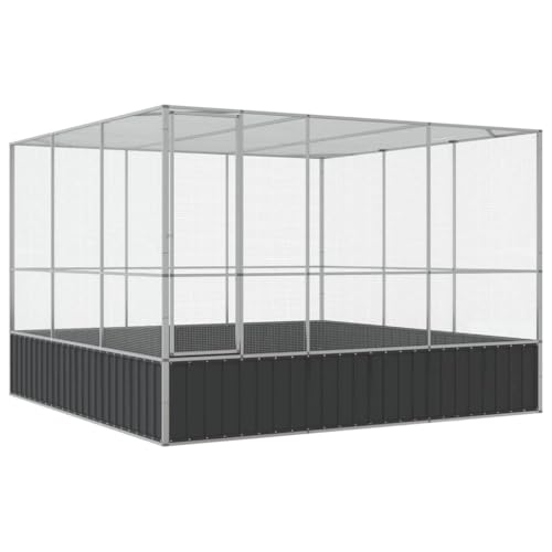 Large Outdoor Bird Aviary, 10x10x7ft Galvanized Steel Walk-in Parrot Cage with Lockable Door and Mesh Grid for Budgies, Chickens, and Small Animals, Silver and Anthracite - color: Silver-A