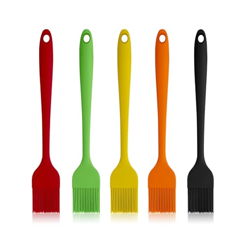 Craebuer Silicone Basting Pastry Brushes, 5 Pack Heat Resistant Cooking Brush for Oil Butter Sauce, Food Brush for BBQ Grill Barbeque Kitchen Baking Cooking