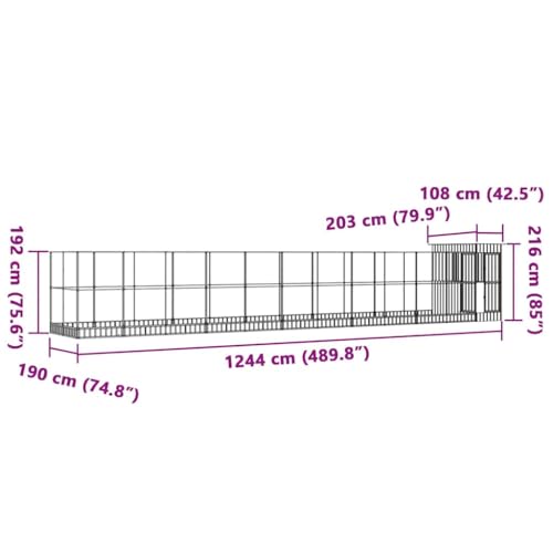 Steel Aviary with Extension, Silver, 489.8x79.9x85 in | Galvanized Steel Frame, Lockable Door, Steel Mesh Grid, Suitable for Birds Rabbits Chickens - size: 489.8" x 79.9" x 85"