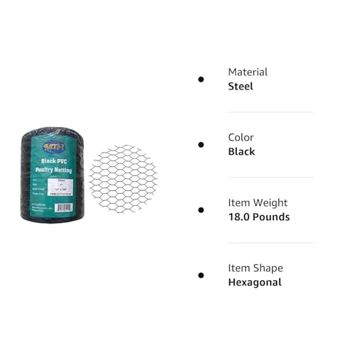 PVC Hexagonal Poultry Netting Chicken Wire 12" x150' x 1" Mesh 20GA Black - size: 12"x150'-1" 20GA