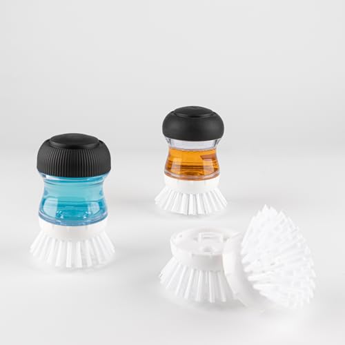 OYV Soap Dispensing Palm Brush Refills, 4-Pack Replacement Heads, White | Non-Scratch Nylon Bristles, Easy Twist-On Installation, Safe for Non-Stick Cookware - color: White