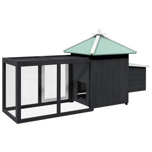Large Chicken Coop with Nesting Box and Run, 75 Inch Outdoor Wooden Poultry Cage Hen House, Solid Firwood and Galvanized Steel Wire Backyard Pet Enclosure, Grey - color: Grey