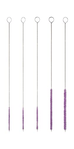 10" Extra Long Tube Brush Set - Small 5 Pack - Purple | Flexible nylon straw brushes for bottles, cleaning straws, pipe cleaners, glass, keyboard, detailing and deep cleaning - color: Purple, size: Small 5 Pack (2mm 3mm 4mm 5mm 6mm)