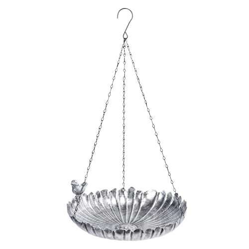 Hanging Bird Bath Outdoors Metal Bird Baths Feeder for Garden Decor | 11.6 Inch Hanging Bird Baths Flower Shape Silver Birdbath Bird Feeder Bowl for Outside, Garden, Lawn Yard Decor