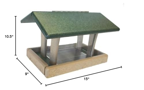 Birds Choice SN4-200S Four-Sided Hopper Feeder, Recycled Bird Feeder, Medium, Taupe/Green | Recycled Poly Lumber Construction, Feeds from 4 Sides, Weather-Resistant for Year-Round Backyard Use - style: Taupe/Green - 4 Sided
