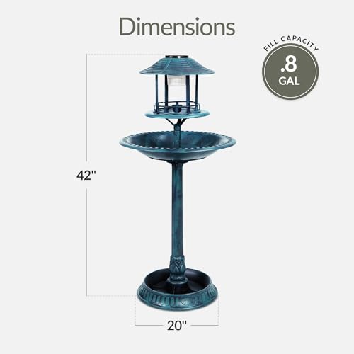 Best Choice Products Solar Outdoor Bird Bath Vintage Resin Pedestal Fountain Decoration for Yard, Garden w/Planter Base, Feeder, Decorative Bird Cage, Fillable Stand - Peacock Blue - color: Peacock Blue