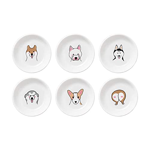 Funny Dogs Head and Butt Pattern Ceramic Sauce Dishes, Seasoning Dishes, Sushi Soy Dipping Bowls, Appetizer Plates, Dessert Plates, Little Cat Bird Feeding Bowls, Set of 6-Dogs-3.5 Inch - color: Dogs, size: 3.5 Inch
