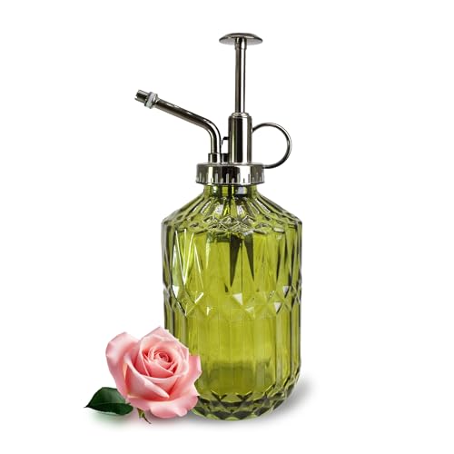 Glass Plant Mister Spray Bottle, 400ML Vintage Plant Spritzer with Top Pump Watering Can for Indoor Outdoor House Plants, Flowers (Green) - color: Yellow Green